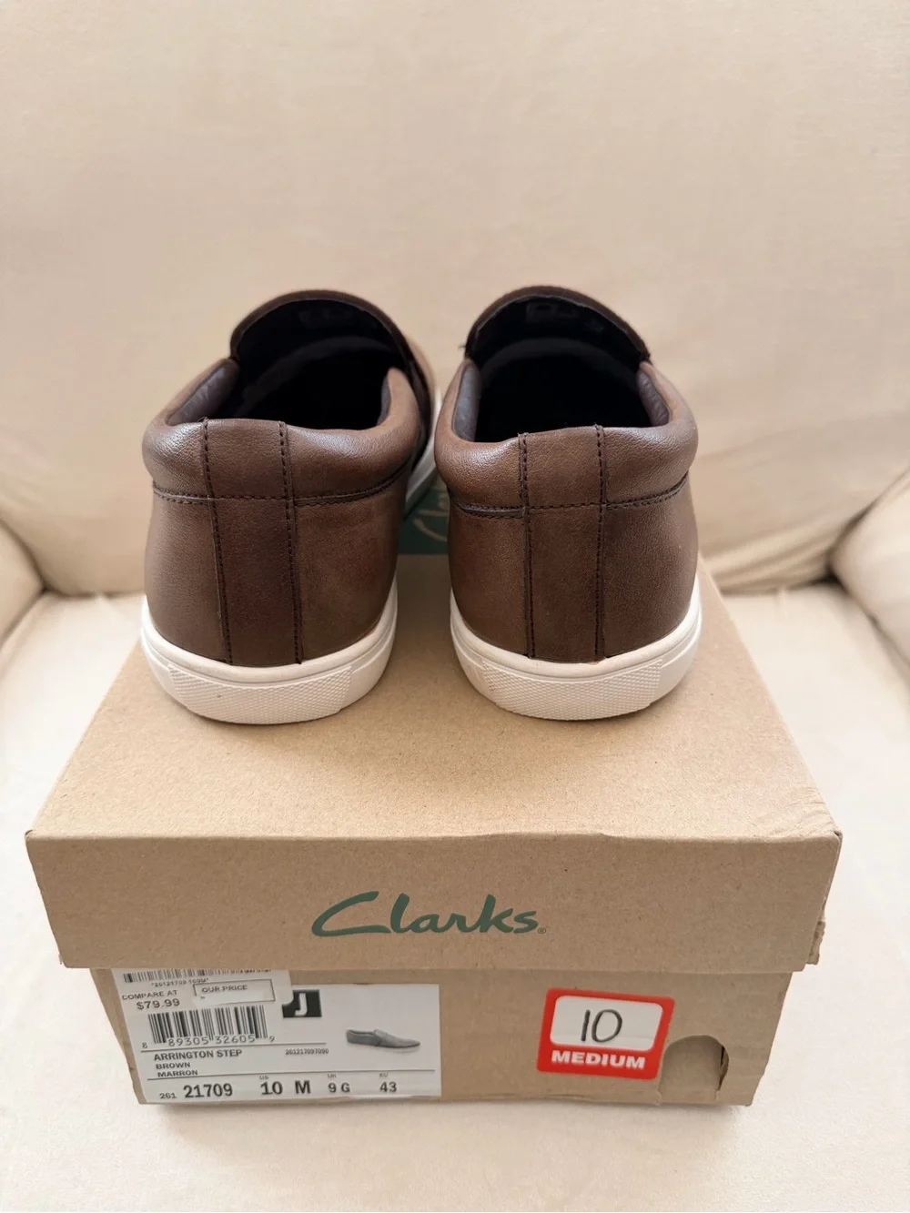 Clarks Men’s Brown Leather Slip-On Sneakers